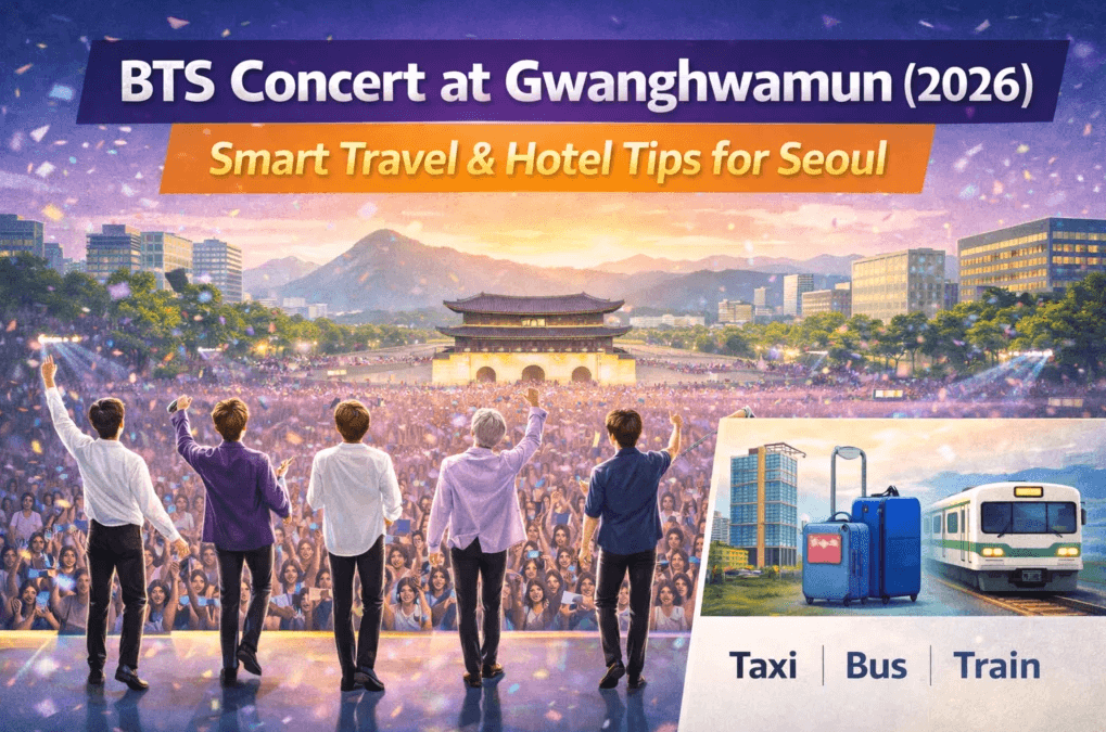 K-pop concert in Seoul travel survival guide with crowd and city background 2026
